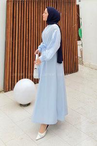 Lamelif Pileli Poplin Elbise Bebe Mavisi