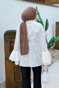 lamelif Piliseli Uzun Gömlek Beyaz