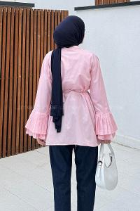 lamelif Piliseli Uzun Gömlek Şeker Pembesi