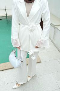 Lamelif Bağlamalı İkili Tesettür Takım Beyaz