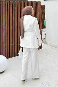 Lamelif Bağlamalı İkili Tesettür Takım Beyaz