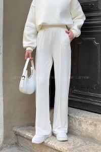 White Cotton Polyester Elastic Waist Comfortable Pants