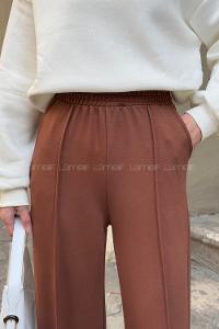 Brown Cotton Polyester Elastic Waist Comfortable Pants