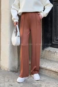 Brown Cotton Polyester Elastic Waist Comfortable Pants