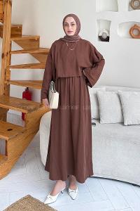Lamelif Etekli Tesettür Takım Kahve