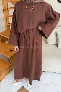 Lamelif Etekli Tesettür Takım Kahve