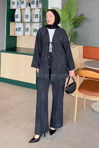 Lamelif Batikli Keten Takım Siyah