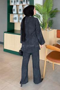 Lamelif Batikli Keten Takım Siyah