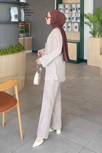 Lamelif Batikli Keten Takım Soft Kahve