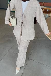 Lamelif Batikli Keten Takım Soft Kahve