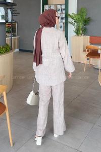 Lamelif Batikli Keten Takım Soft Kahve