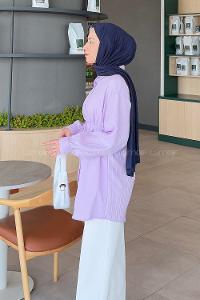 Lamelif İp Bağlamalı Crashlı Tesettür Gömlek Lila