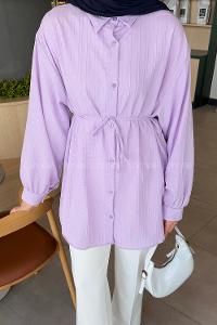 Lamelif İp Bağlamalı Crashlı Tesettür Gömlek Lila