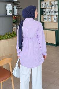 Lamelif İp Bağlamalı Crashlı Tesettür Gömlek Lila