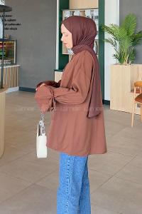 Lamelif Kol Tünel İp Detaylı Gömlek Acı Kahve