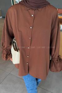 Lamelif Kol Tünel İp Detaylı Gömlek Acı Kahve