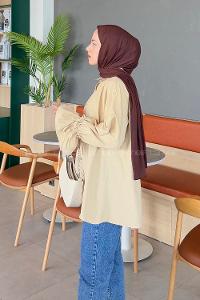 Lamelif Kol Tünel İp Detaylı Gömlek Bej