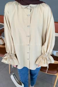 Lamelif Kol Tünel İp Detaylı Gömlek Bej