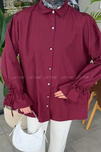 Lamelif Kol Tünel İp Detaylı Gömlek Bordo
