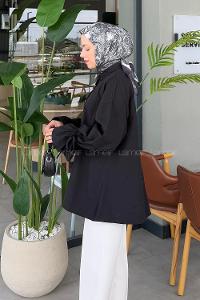 Lamelif Kol Tünel İp Detaylı Gömlek Siyah