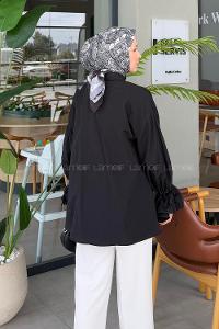 Lamelif Kol Tünel İp Detaylı Gömlek Siyah