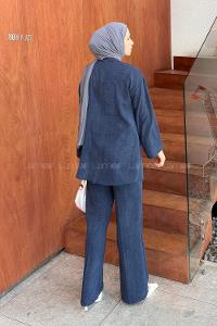 Lamelif Batikli Keten Takım Lacivert