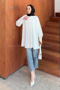 White Shirt Collar Cotton Lycra Tunic