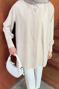 Stone Shirt Collar Cotton Lycra Tunic