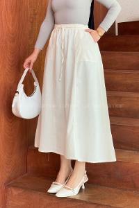 Lamelif Yandan Cepli Parçalı Tesettür Etek Beyaz