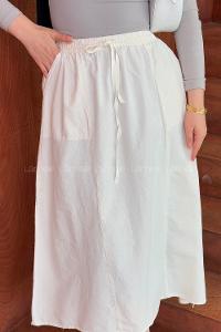 Lamelif Yandan Cepli Parçalı Tesettür Etek Beyaz