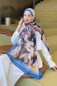 Lamelif Elegan Desen Soft  Şal Kot Mavisi