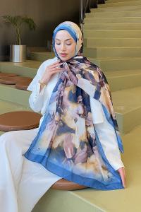 Lamelif Elegan Desen Soft  Şal Kot Mavisi