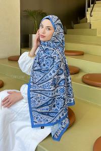 Lamelif Retro Desen Bambu Şal Kot Mavisi