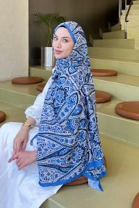 Lamelif Retro Desen Bambu Şal Kot Mavisi