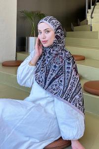 Lamelif Retro Desen Bambu Şal Vizon Siyah