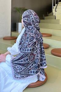 Lamelif Retro Desen Bambu Şal Vizon Siyah