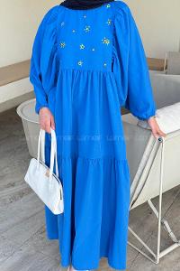 Lamelif Elica Tesettür Elbise Saks Mavisi
