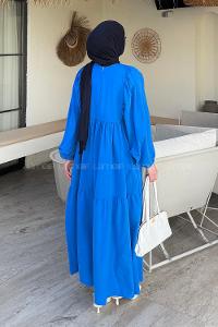 Lamelif Elica Tesettür Elbise Saks Mavisi