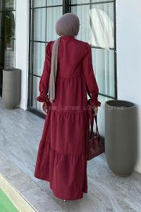 Lamelif Kol Bağlama Detaylı Tesettür Elbise Bordo