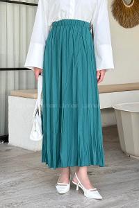 Lamelif Poplin Kraşlı Tesettür Etek Zümrüt Yeşili