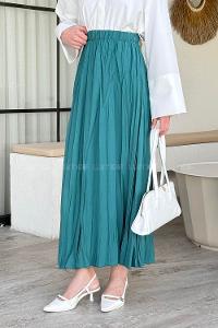 Lamelif Poplin Kraşlı Tesettür Etek Zümrüt Yeşili