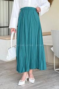 Lamelif Poplin Kraşlı Tesettür Etek Zümrüt Yeşili