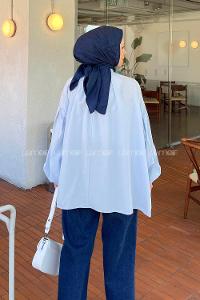 Lamelif Yaka Fular Detaylı Gömlek Bebe Mavisi