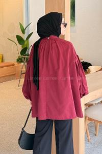 Lamelif Yaka Fular Detaylı Gömlek Bordo