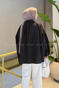 Lamelif Yaka Fular Detaylı Gömlek Siyah