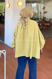 Lamelif Yaka Fular Detaylı Gömlek Yağ Yeşili