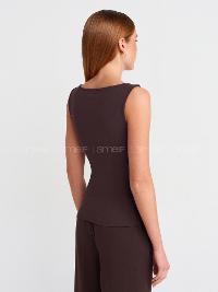 Lamelif DİLVİN 31589 Büzgülü Kayık Yaka Acı Kahve