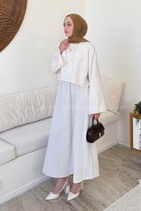 Lamelif Etekli Tesettür Takım Bej