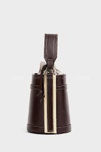 Lamelif Kova model Kontrast Dikişli Büzgülü Kapatma El ve Omuz Çanta Acı Kahve