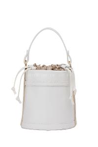 Lamelif Kova model Kontrast Dikişli Büzgülü Kapatma El ve Omuz Çanta Beyaz